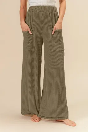 2tone Cord Rib Waist Band Side Pocket Pants