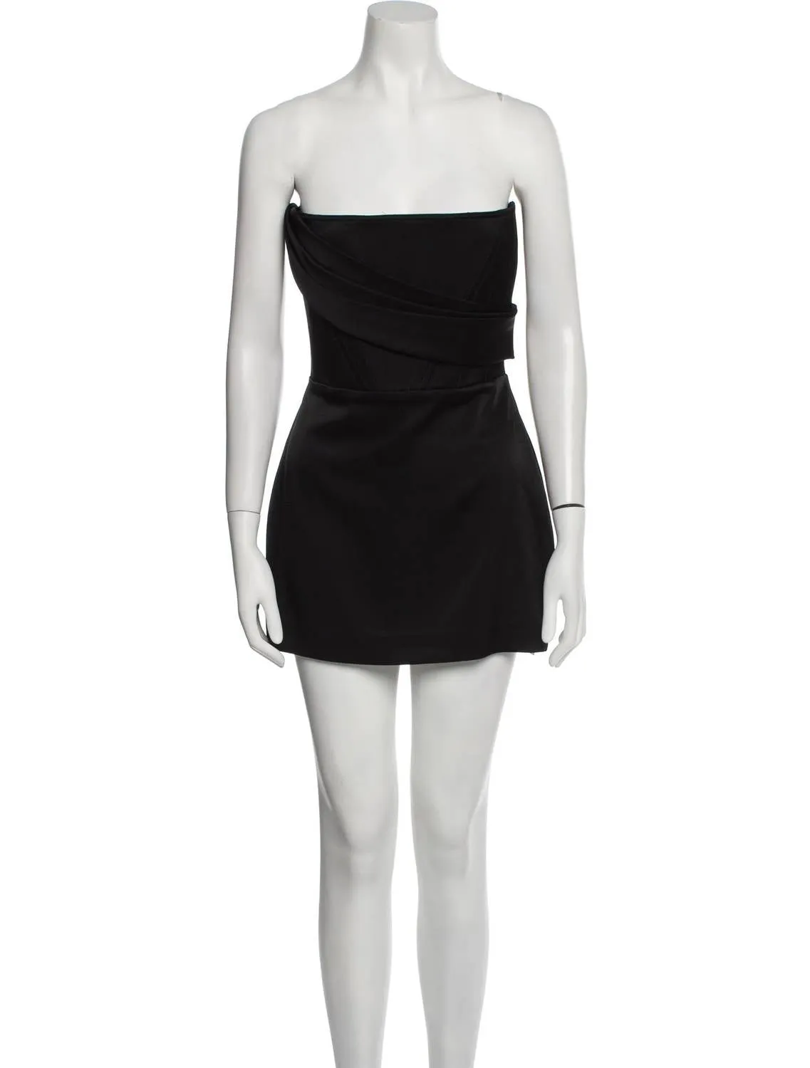Alex Perry - Satin Crepe Strapless Corset Drape Mini Dress
