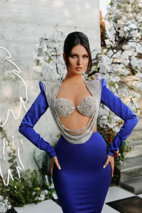 Aylin Elegant Long Sleeves Blue Evening Dress