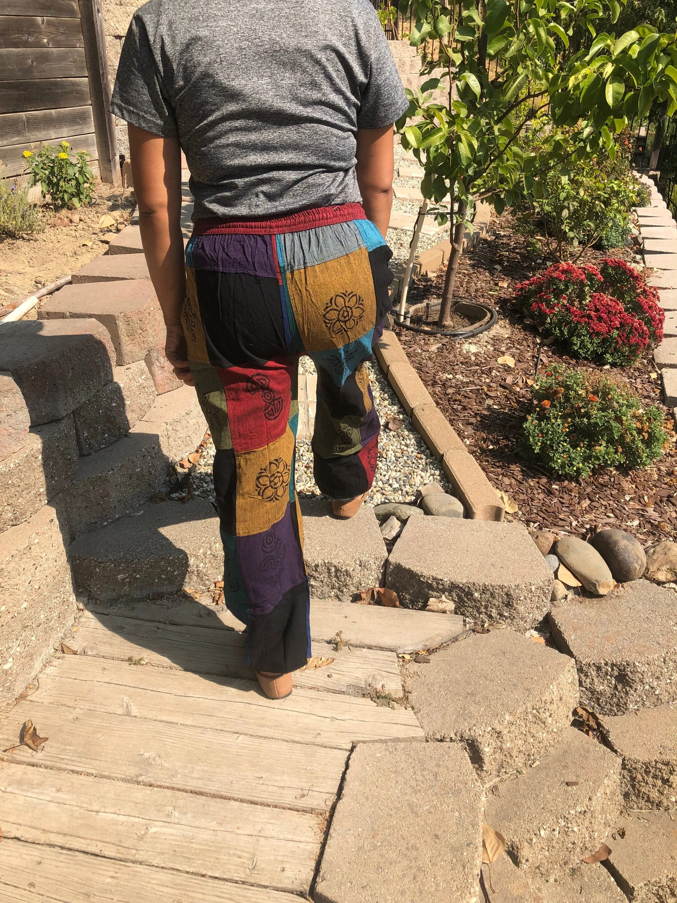 Boho Om Print Patchwork Cargo Pants Joggers