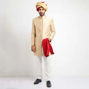 Champagne Gold Brocade Short Sherwani by Arsalan Iqbal