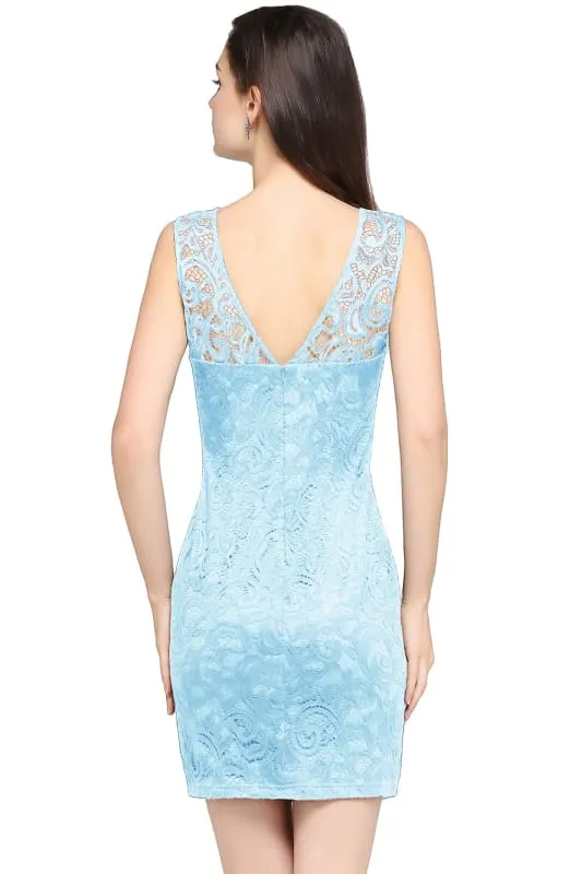 Chic Crew Neck Lace Mini Formal Dress Sleeveless Short Party Wear Dress