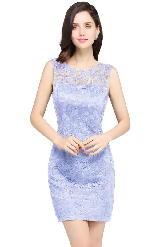 Chic Crew Neck Lace Mini Formal Dress Sleeveless Short Party Wear Dress