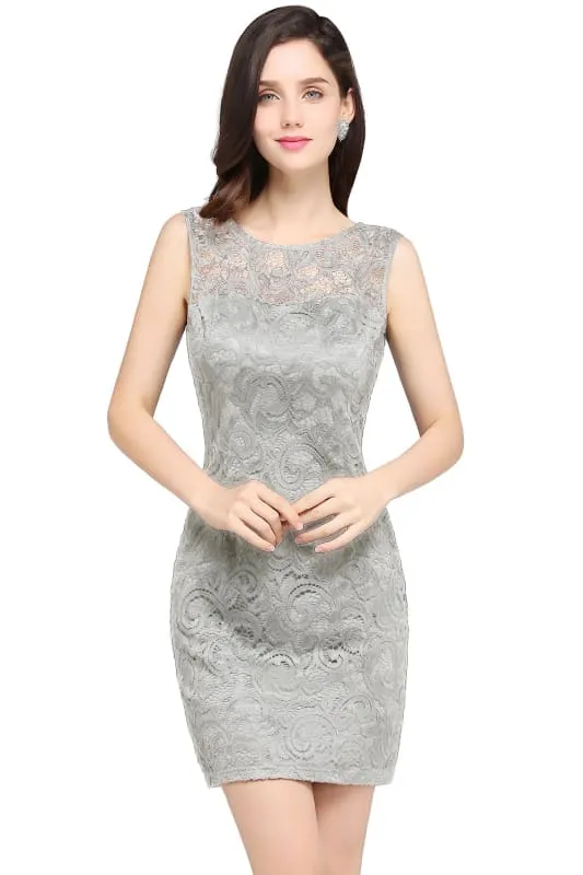 Chic Crew Neck Lace Mini Formal Dress Sleeveless Short Party Wear Dress