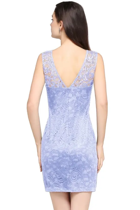 Chic Crew Neck Lace Mini Formal Dress Sleeveless Short Party Wear Dress