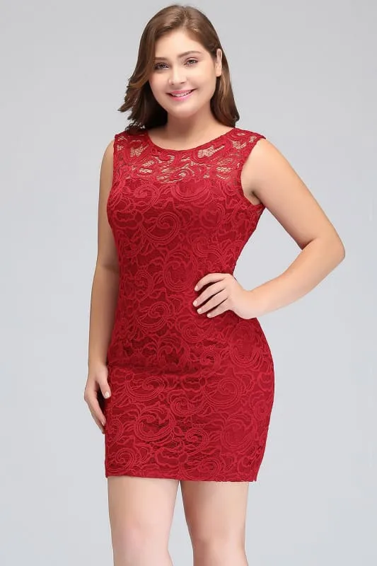 Chic Crew Neck Lace Mini Formal Dress Sleeveless Short Party Wear Dress