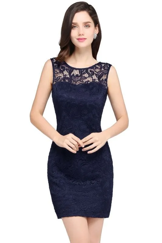Chic Crew Neck Lace Mini Formal Dress Sleeveless Short Party Wear Dress