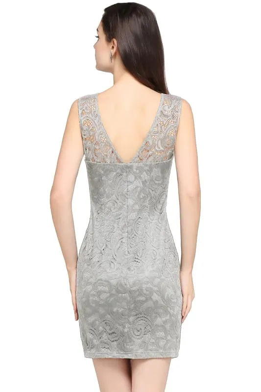 Chic Crew Neck Lace Mini Formal Dress Sleeveless Short Party Wear Dress