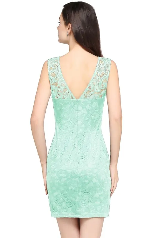Chic Crew Neck Lace Mini Formal Dress Sleeveless Short Party Wear Dress