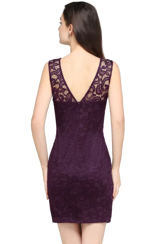 Chic Crew Neck Lace Mini Formal Dress Sleeveless Short Party Wear Dress