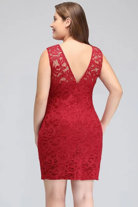 Chic Crew Neck Lace Mini Formal Dress Sleeveless Short Party Wear Dress