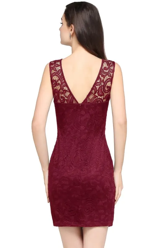 Chic Crew Neck Lace Mini Formal Dress Sleeveless Short Party Wear Dress