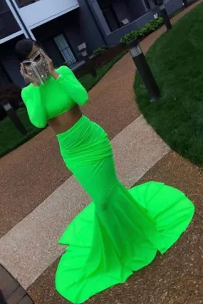 Chic Glorious Two Piece Prom Long Sleeves Floor Length Evening Dress