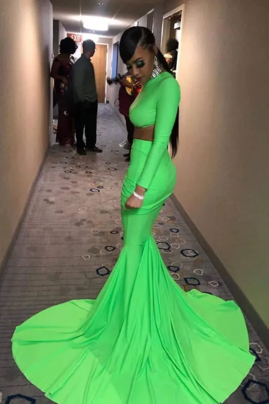 Chic Glorious Two Piece Prom Long Sleeves Floor Length Evening Dress