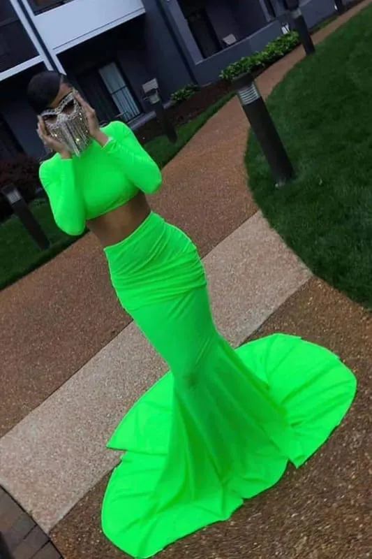 Chic Glorious Two Piece Prom Long Sleeves Floor Length Evening Dress
