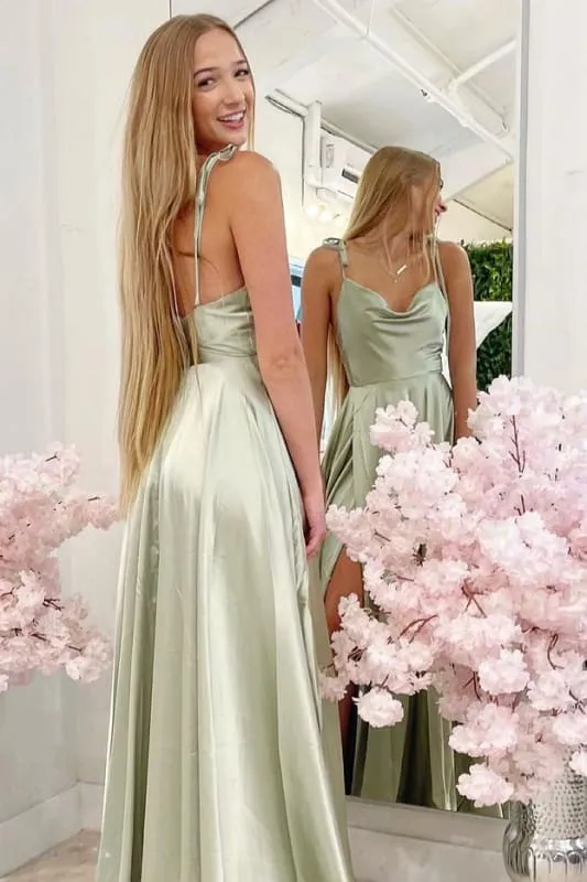 Chic Ruffle Satin Mermaid Evening Dress with Delicate Spaghetti Straps