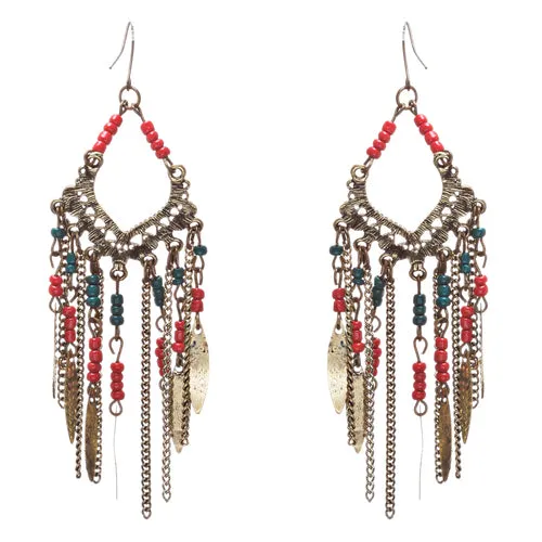 Chic Trendy Statement Fashion Dangling Chains Bead Earrings E953 Multi