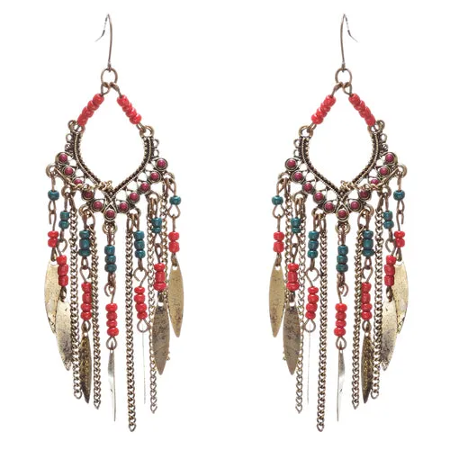 Chic Trendy Statement Fashion Dangling Chains Bead Earrings E953 Multi