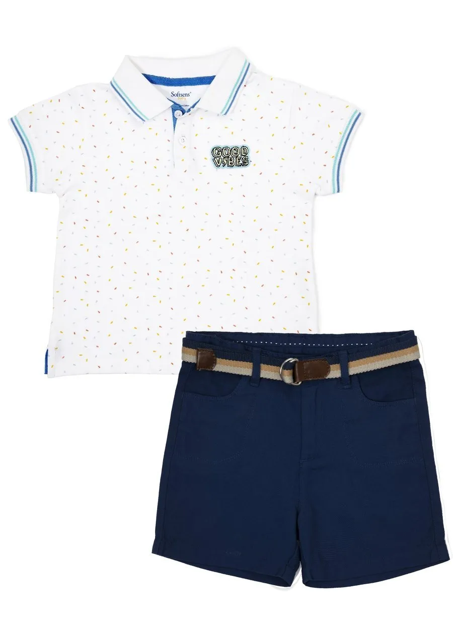 Good Vibes Polo Tee & Shorts Combo Set