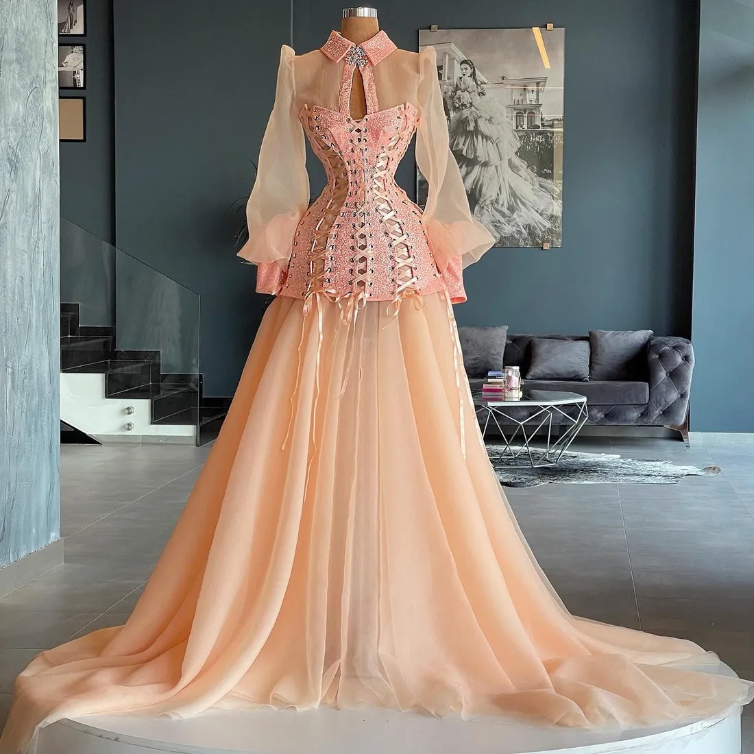 Kayleigh Long Sleeves Pink Evening Dress