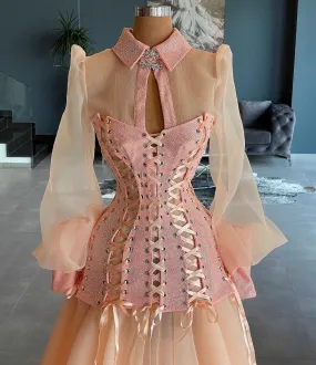 Kayleigh Long Sleeves Pink Evening Dress