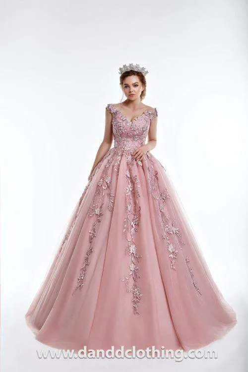 Luxury Evening Dress Pink A-line