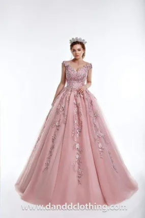 Luxury Evening Dress Pink A-line