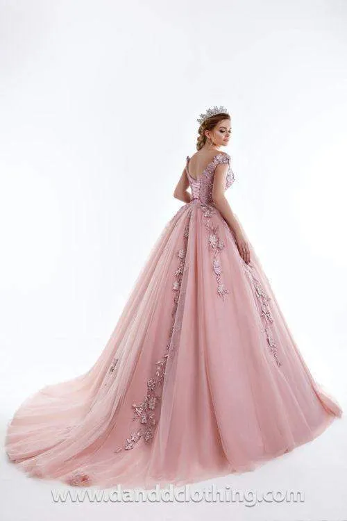 Luxury Evening Dress Pink A-line