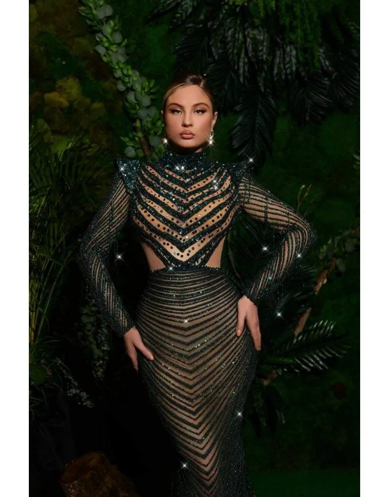 Luxury Evening Gown Black Pattern Cut