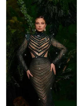 Luxury Evening Gown Black Pattern Cut
