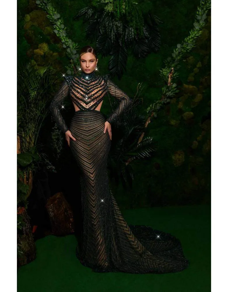 Luxury Evening Gown Black Pattern Cut