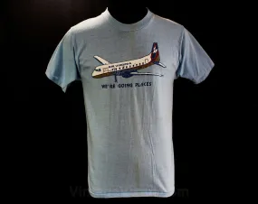 Men's Small Airplane TShirt - Air Virginia Airlines Vintage Tee - Short Sleeved Mens Summer Top - Retro Graphic - Chest 37 - 46406