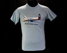 Men's XS Airplane TShirt - Air Virginia Airlines Vintage Tee - Short Sleeved Blue Mens Summer Top - Retro Graphic - Chest 37 - 46407