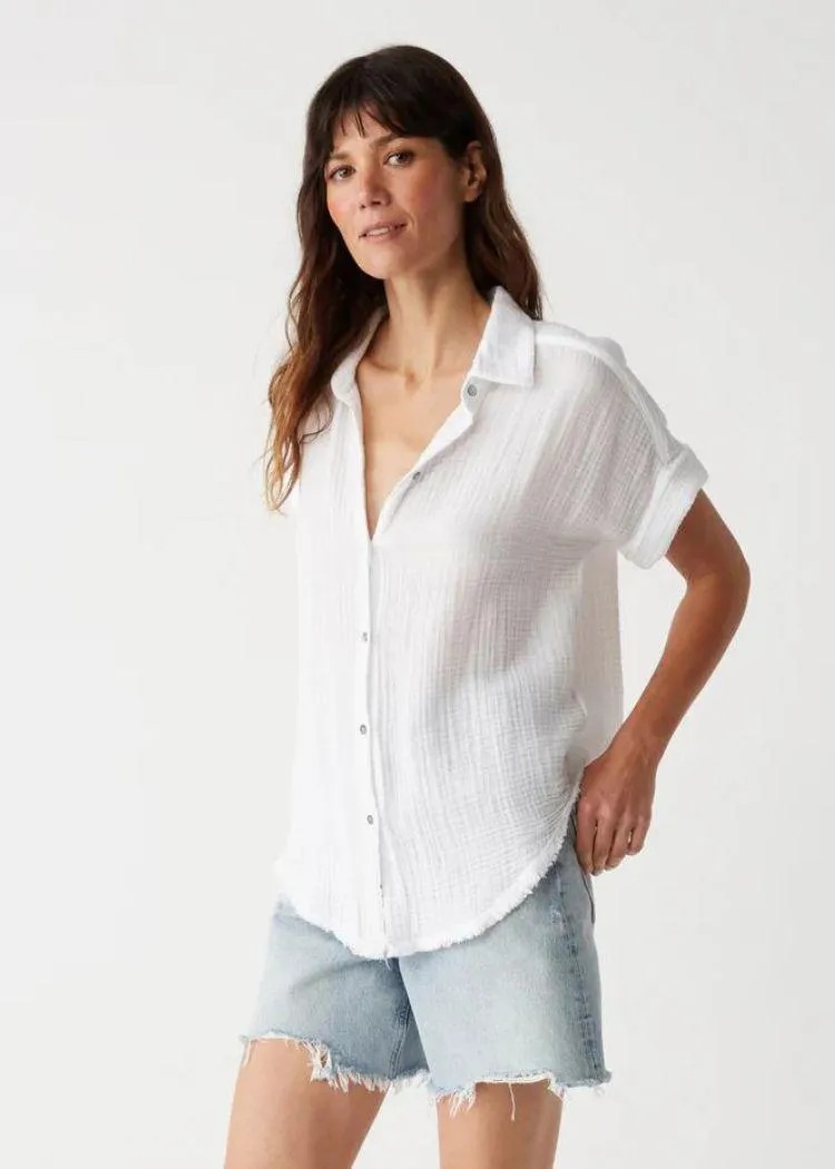Michael Stars Bailey Gauze Button Down Shirt- White ***FINAL SALE***