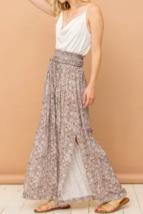 ONLINE EXCLUSIVE Printed Smocked Waist Slit Wide Leg Pants