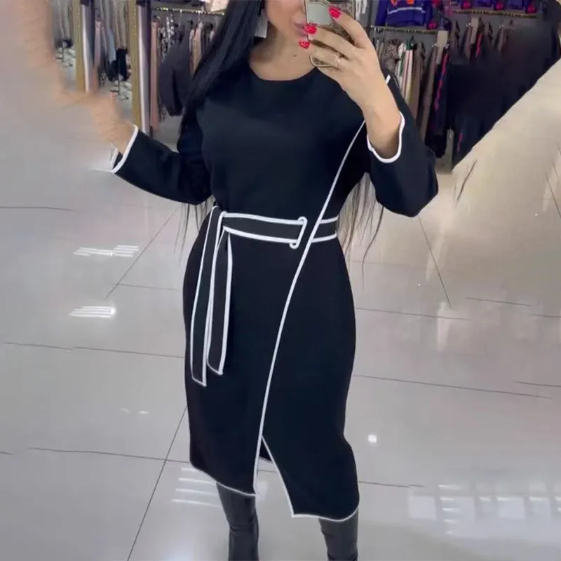 Spring Specials Women's Fashion Waistline Long Sleeve Dress