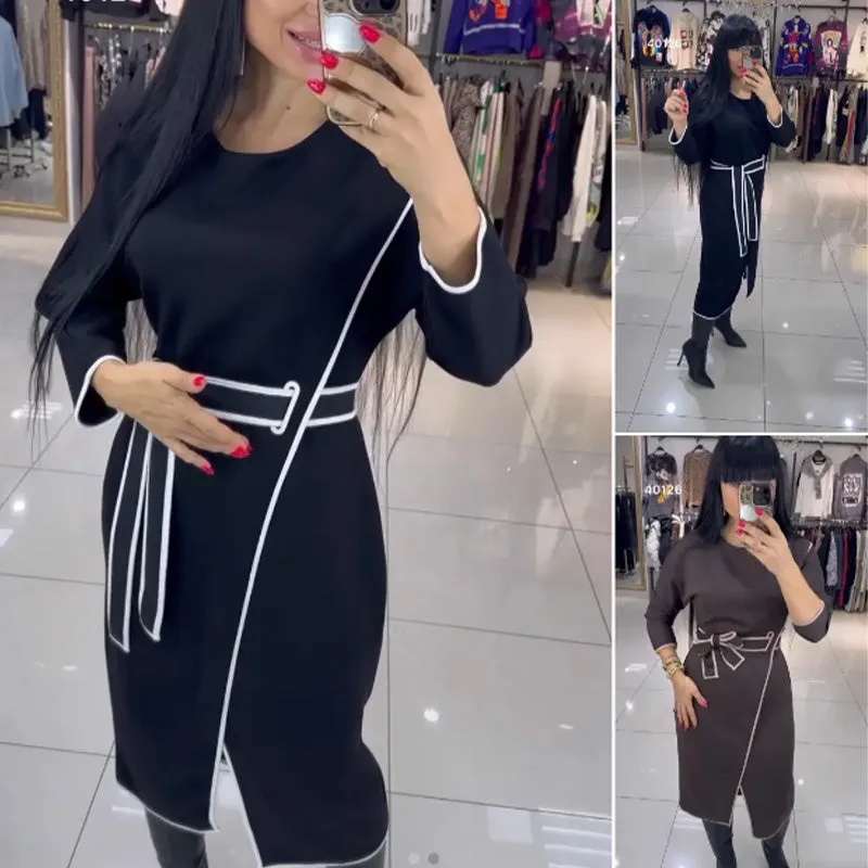 Spring Specials Women's Fashion Waistline Long Sleeve Dress