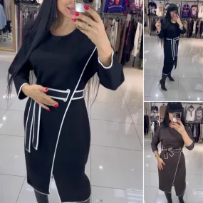 Spring Specials Women's Fashion Waistline Long Sleeve Dress