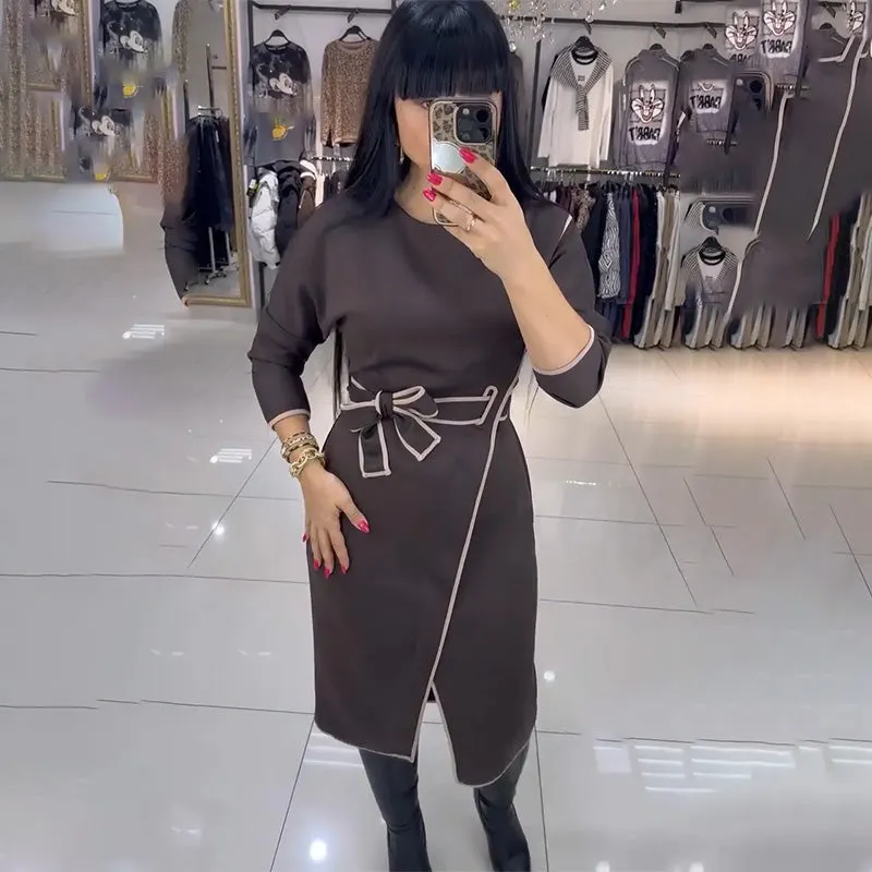 Spring Specials Women's Fashion Waistline Long Sleeve Dress