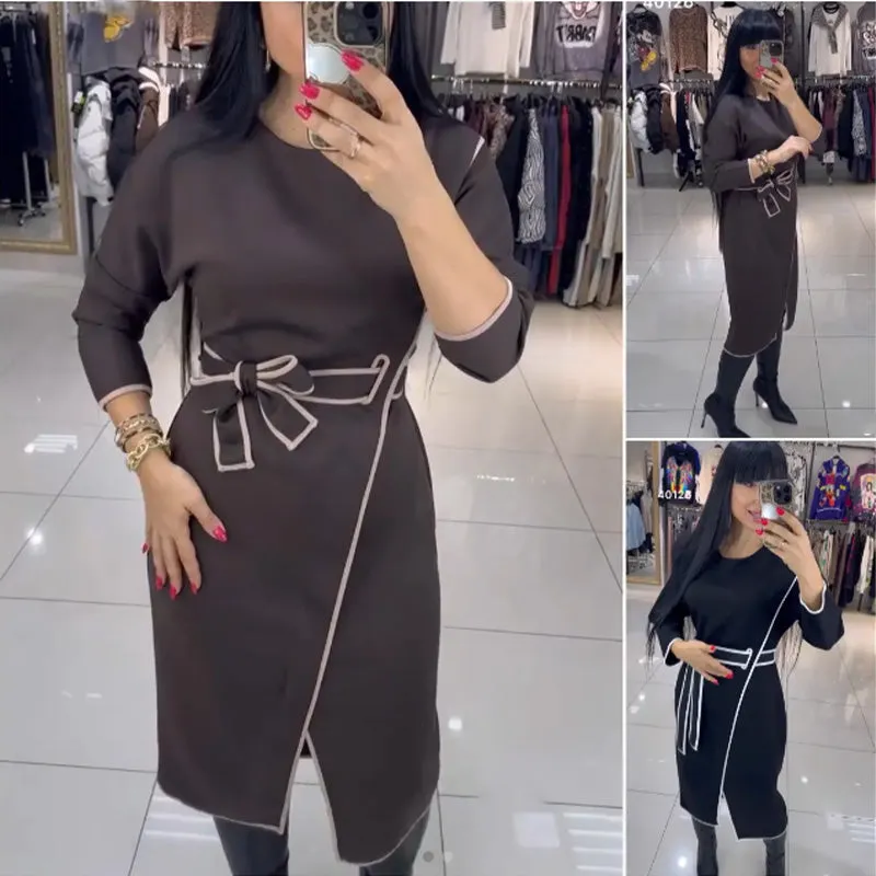 Spring Specials Women's Fashion Waistline Long Sleeve Dress