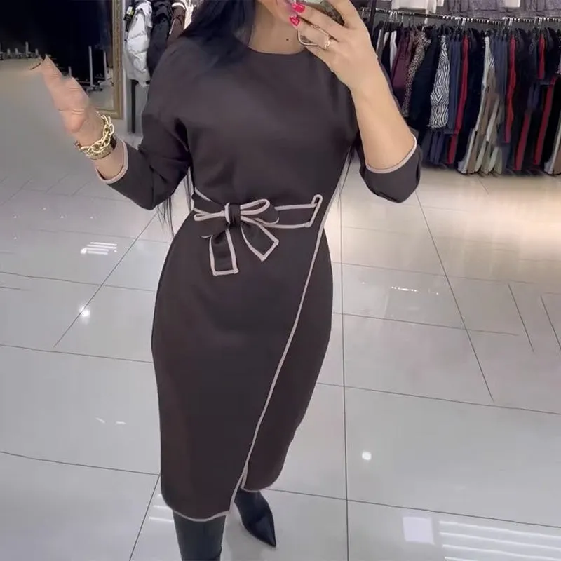 Spring Specials Women's Fashion Waistline Long Sleeve Dress