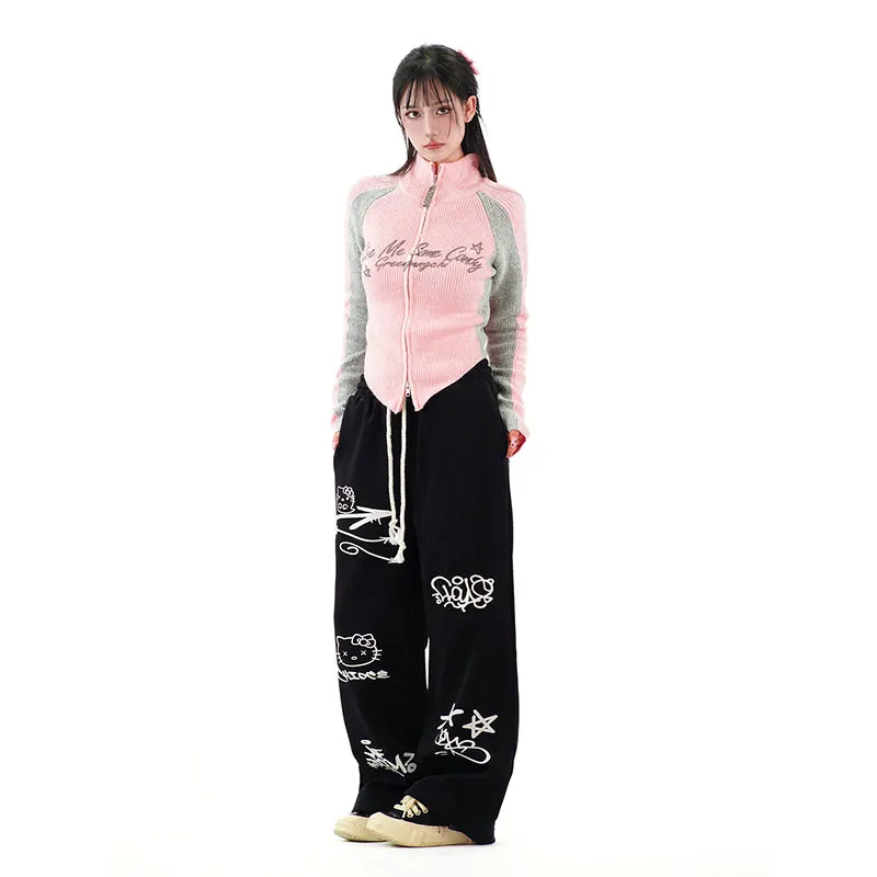 Sweet Girl Style Graffiti Hello Kitty Printed Straight Pants