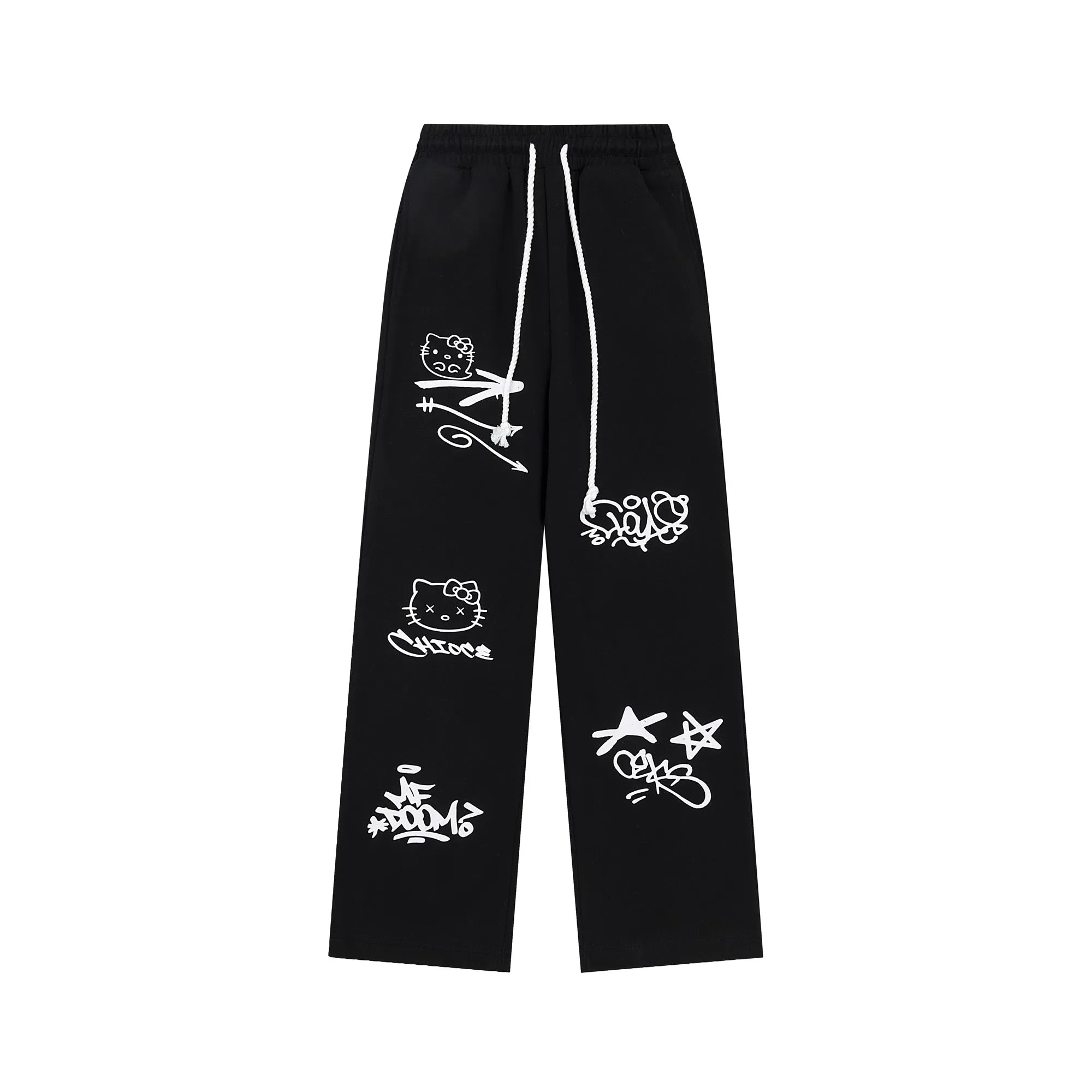 Sweet Girl Style Graffiti Hello Kitty Printed Straight Pants