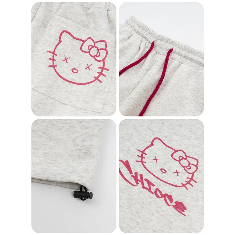 Sweet Girl Style Graffiti Hello Kitty Printed Straight Pants