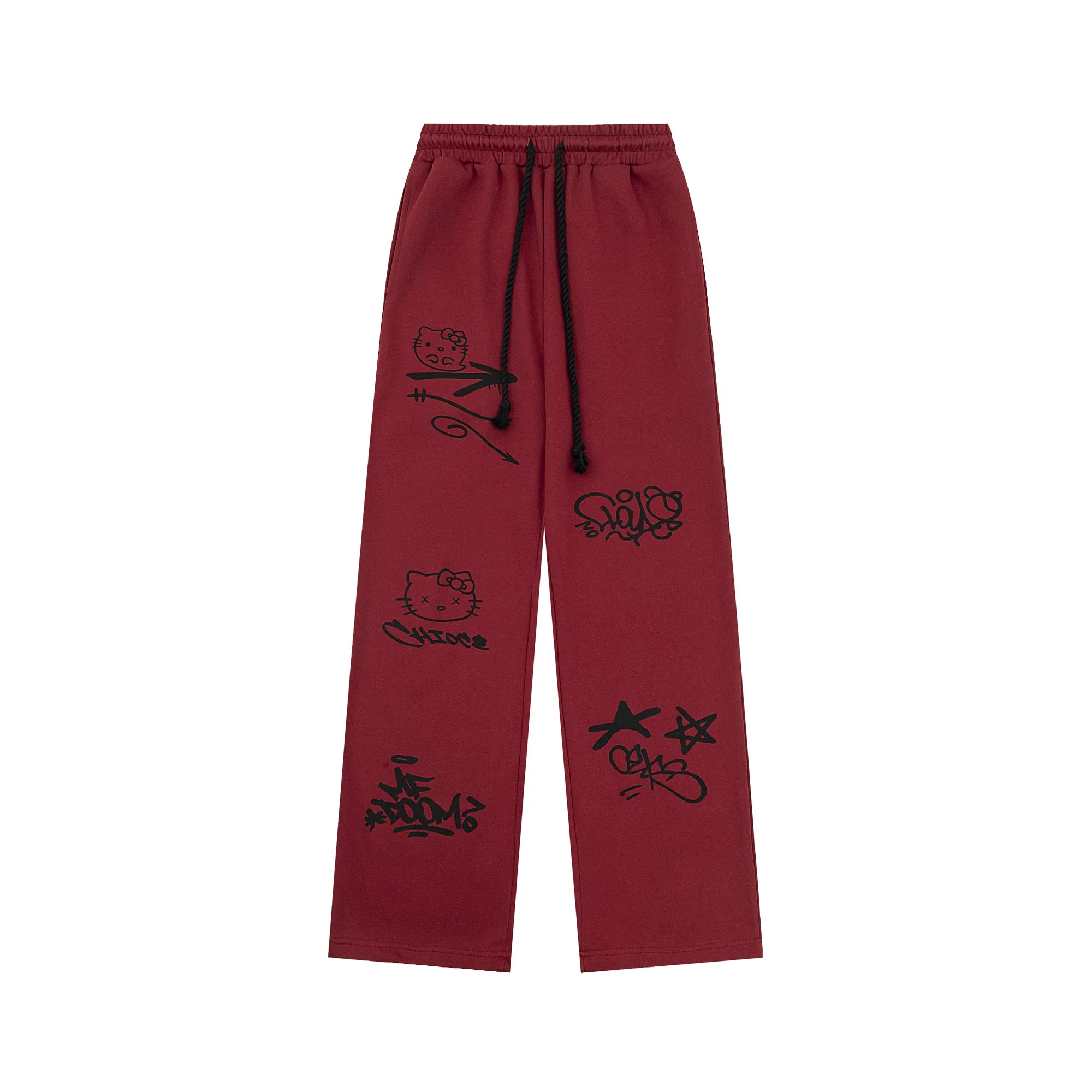 Sweet Girl Style Graffiti Hello Kitty Printed Straight Pants