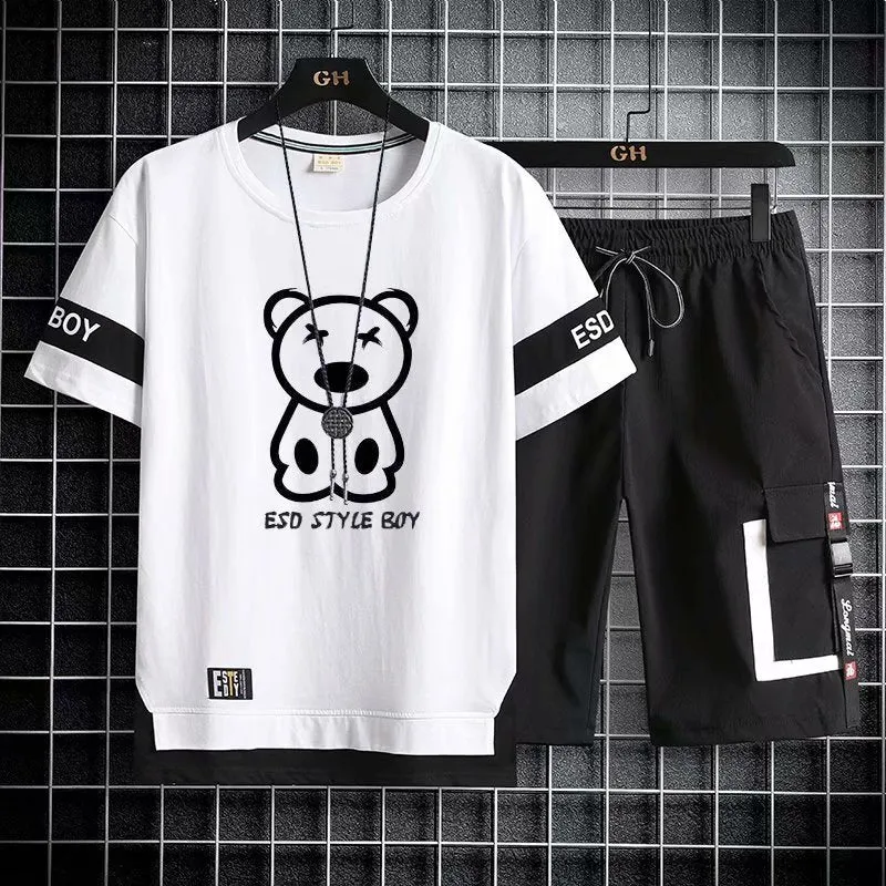 Teenagers Short-sleeved T-shirt Shorts Men's Trendy Sports Suit - Oversized Shirt
