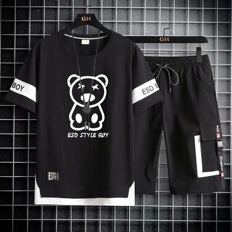 Teenagers Short-sleeved T-shirt Shorts Men's Trendy Sports Suit - Oversized Shirt
