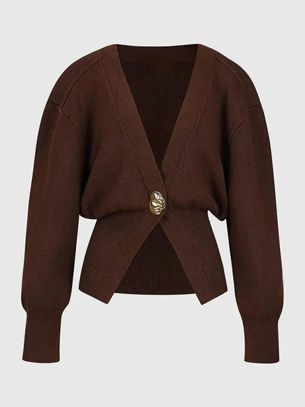 V Neck Golden Button Plain Cardigan