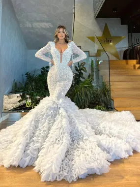 Zariyah Long Sleeves V Neck  Wedding Dress